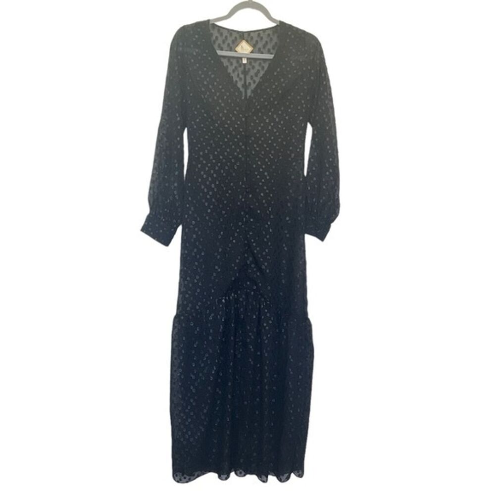 Luba by Hannah Payne NEW Dress Sz 6 Sheer W/ Slip Dress Long Sleeve Maxi Black
